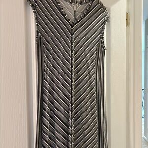Elegant Striped Black and White Midi Dress